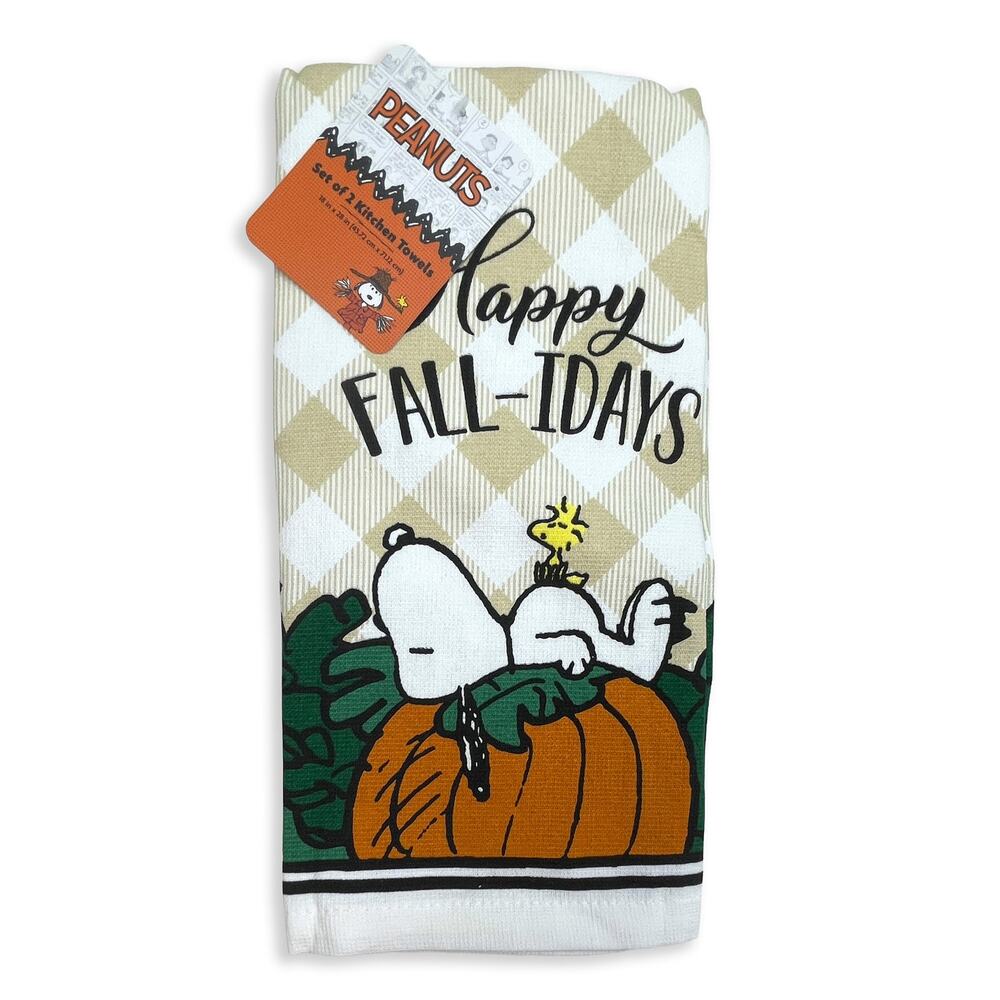 Peanuts Snoopy Happy Fallidays Kitchen Towel Set New Cotton 18 x 28 2-Pack Fall